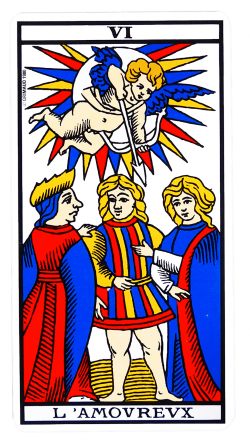 L’Amoureux Tarot de Marseille : signification complète, amour, travail, finances, santé, temps et associations avec arcanes majeurs et mineurs.