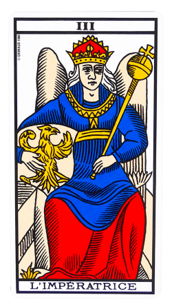 L’Impératrice Tarot de Marseille : signification complète, amour, travail, finances, santé, temps et associations avec arcanes majeurs et mineurs.