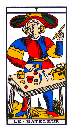 Le Bateleur Tarot de Marseille : signification complète, amour, travail, finances, associations de cartes et interprétations précises avec arcanes majeurs