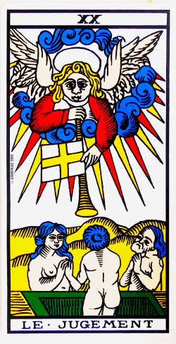 Le Jugement Tarot de Marseille : signification complète, retour, renaissance, nouvelles, amour et associations avec arcanes majeurs et mineurs.