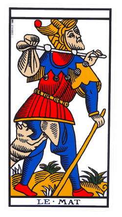 Le Mat Tarot de Marseille : signification complète, liberté, départ, voyage, amour, travail et associations avec arcanes majeurs et mineurs.