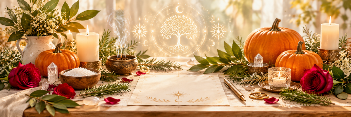 Découvrez un rituel de magie blanche pour Halloween : bougie, encens, herbes protectrices et trois prières pour la paix et la protection de votre famille.